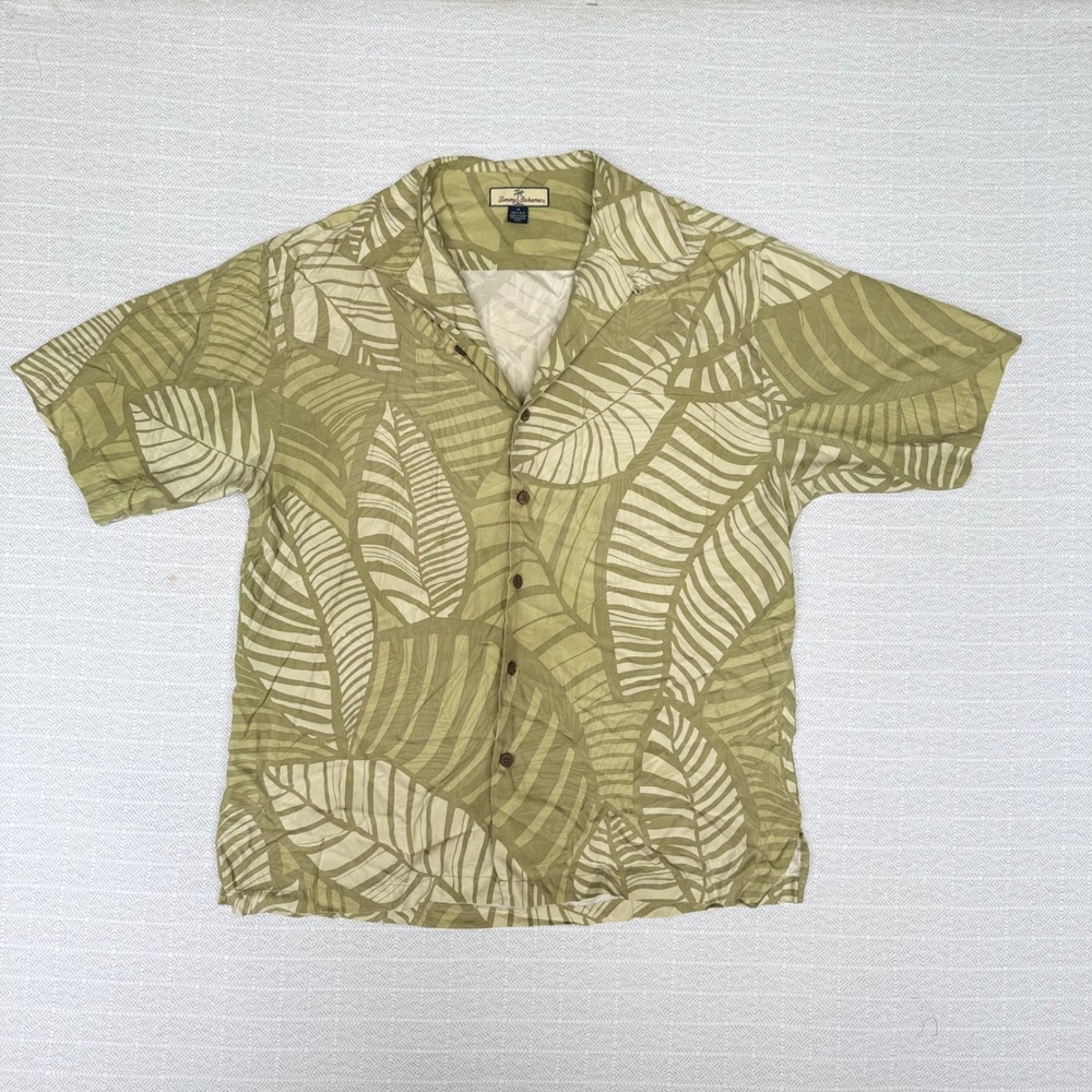 Tommy Bahama Relax Mens Medium Green 100% Silk Tropical Leaf Print Camp Shirt